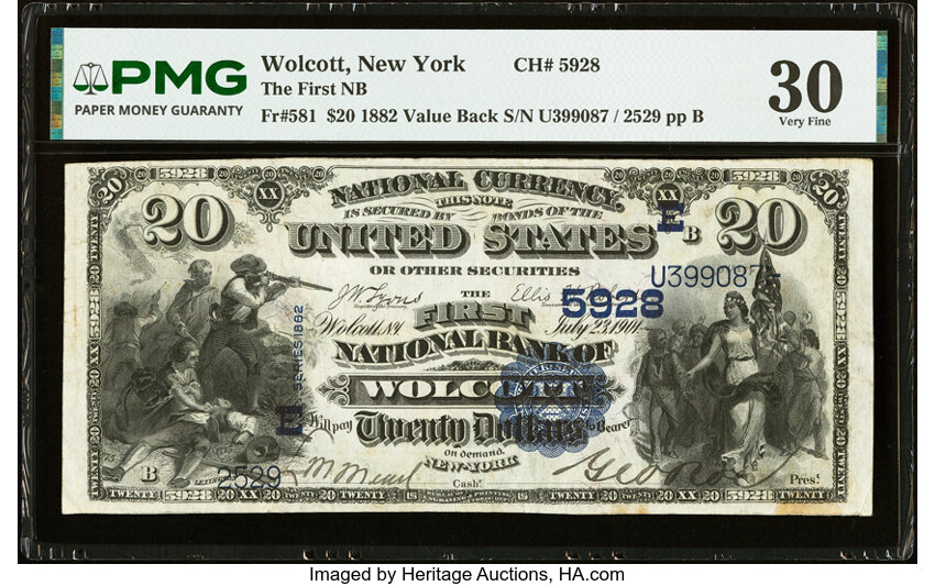 1882 $20  2nd Charter Period, 3rd Issue, Value Back (Fr. 581) thumbnail 3