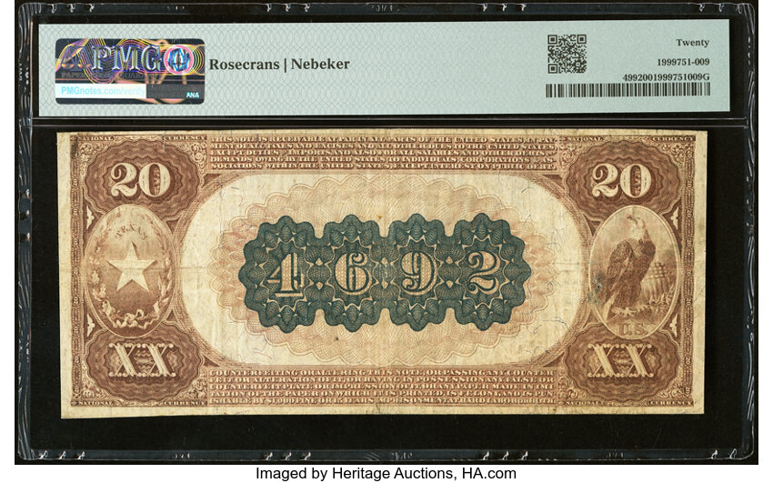 1882 $20  2nd Charter Period, 1st Issue, Brown Back (Fr. 499) thumbnail 14