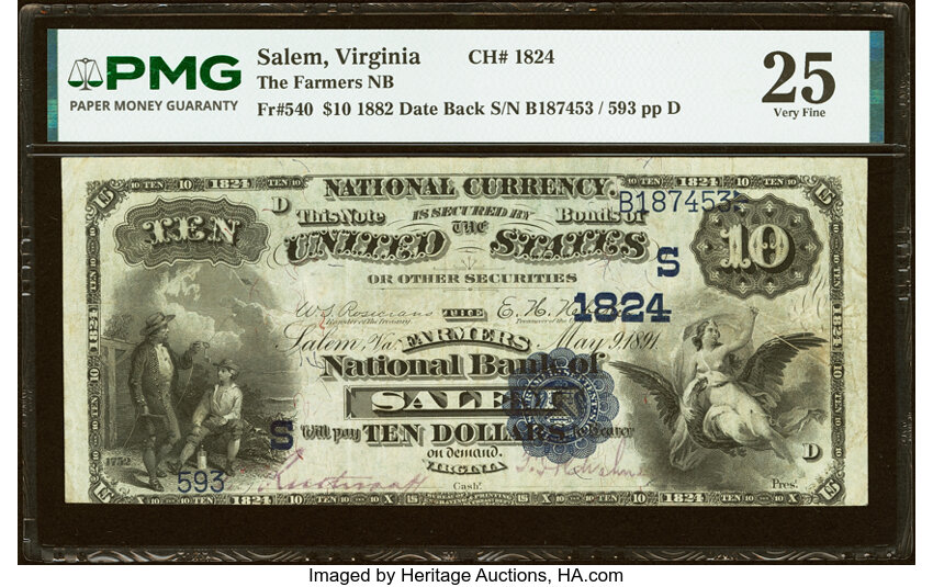 1882 $10  2nd Charter Period, 2nd Issue, Date Back (Fr. 540) thumbnail 2