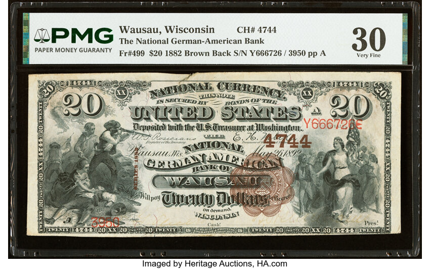 1882 $20  2nd Charter Period, 1st Issue, Brown Back (Fr. 499) thumbnail 3