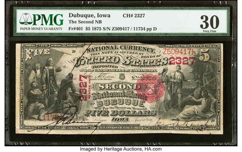 1875 $5  1st Charter Period, Scalloped Seal (Fr. 401) thumbnail 5