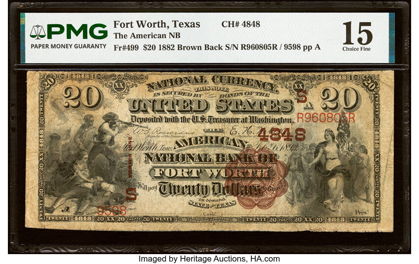 1882 $20  2nd Charter Period, 1st Issue, Brown Back (Fr. 499) thumbnail 2
