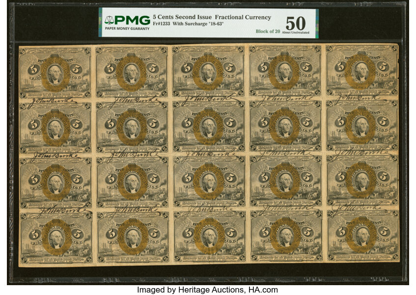  5c Head of George Washington in Bronze Oval Frame (Fr. 1233) thumbnail 3