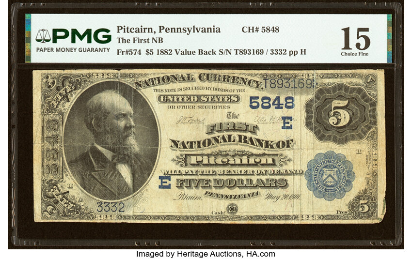 1882 $5  2nd Charter Period, 3rd Issue, Value Back (Fr. 574) thumbnail 6