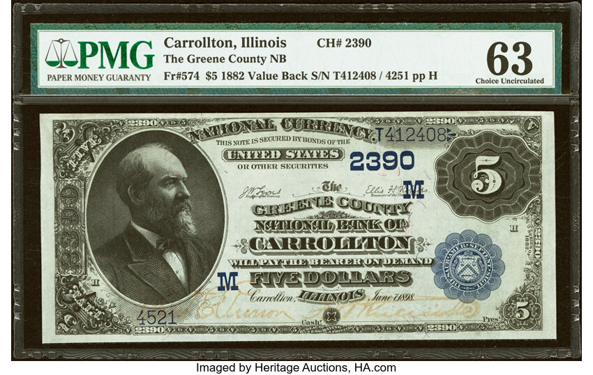 1882 $5  2nd Charter Period, 3rd Issue, Value Back (Fr. 574) thumbnail 4