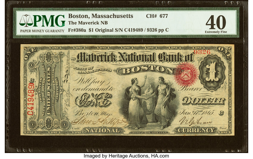 Original $1  1st Charter Period, Seal With Rays (Fr. 380a) thumbnail 2