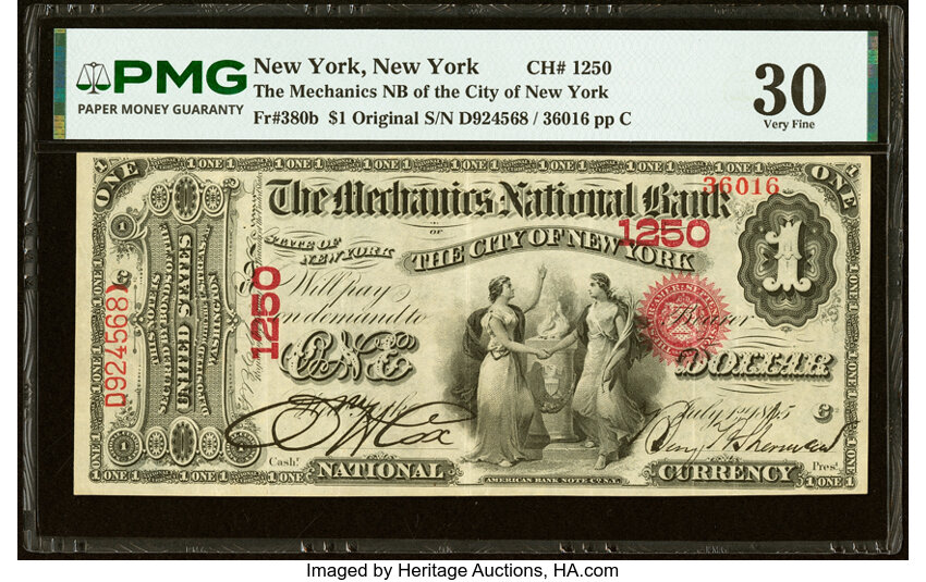 Original $1  1st Charter Period, Seal With Rays (Fr. 380b) thumbnail 3