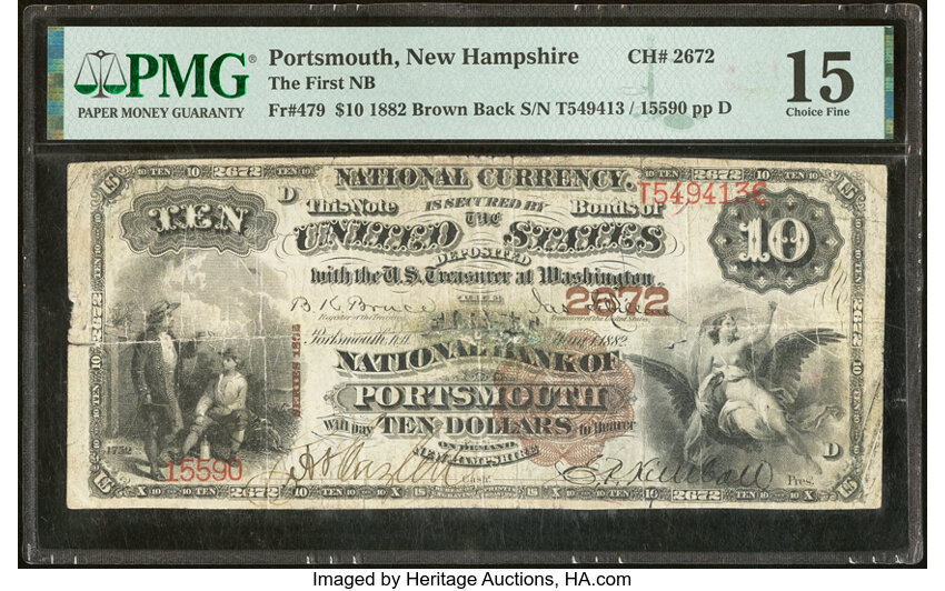 1882 $10  2nd Charter Period, 1st Issue, Brown Back (Fr. 479) thumbnail 3