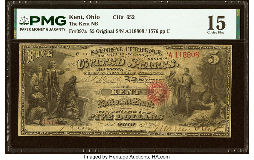 Original $5  1st Charter Period, Seal With Rays (Fr. 397a) thumbnail 3
