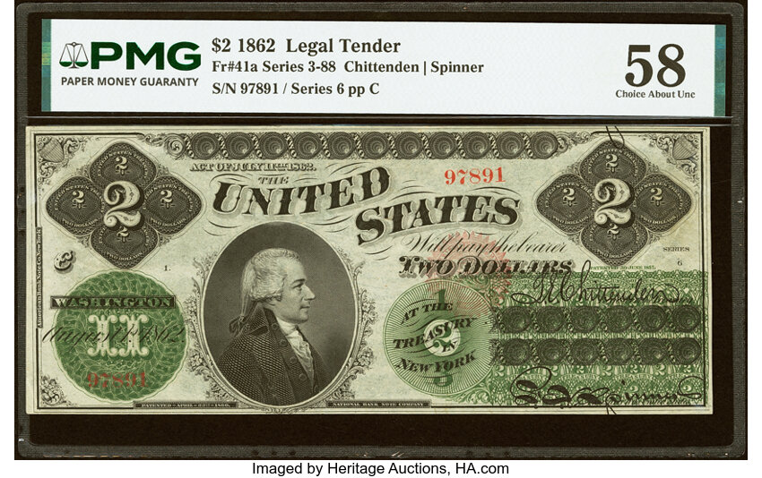 1862 $2  Seal Type 2 (Fr. 41a) thumbnail 2
