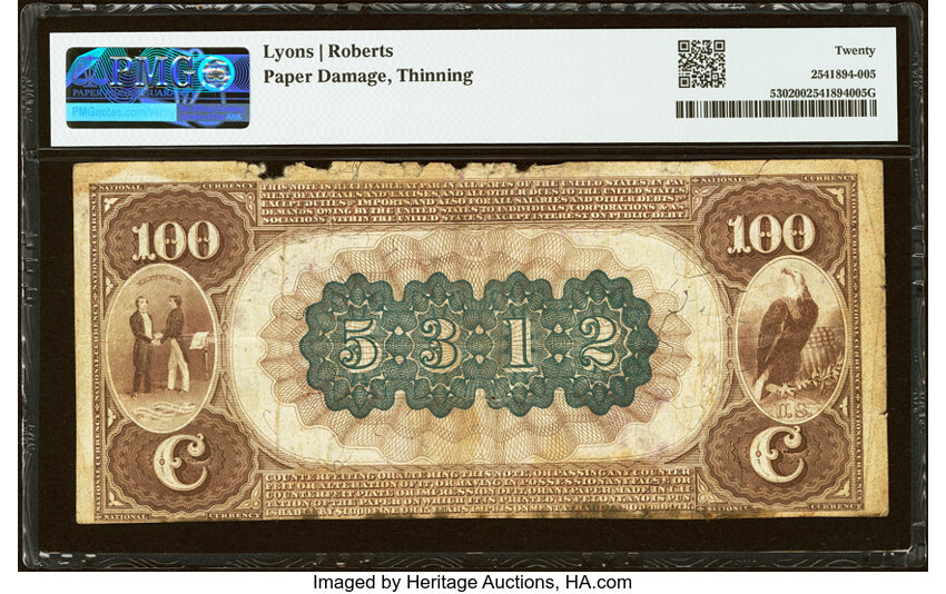 1882 $100  2nd Charter Period, 1st Issue, Brown Back (Fr. 530) thumbnail 4