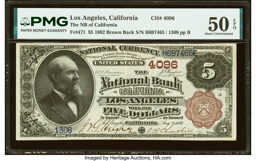 1882 $5  2nd Charter Period, 1st Issue, Brown Back (Fr. 471) thumbnail 7