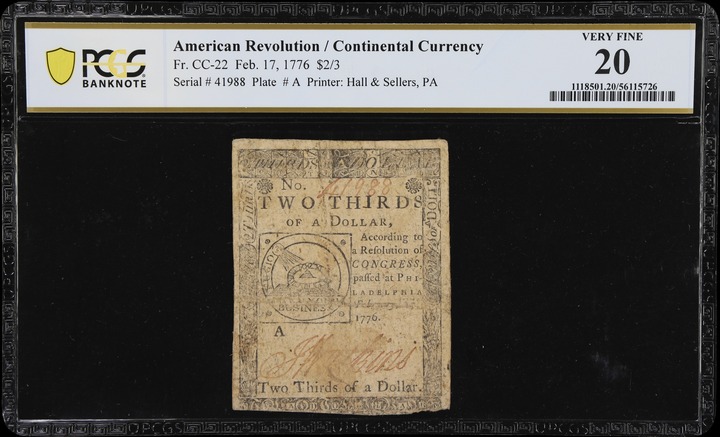Feb 17, 1776 $2/3 Continental Congress (Fr. CC22) thumbnail 4