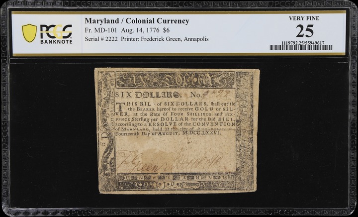 Aug 14, 1776 $6  Maryland (Fr. MD101) thumbnail 2