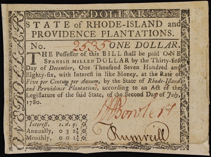 Jul 2, 1780 $1  Rhode Island (Fr. RI282) thumbnail 2