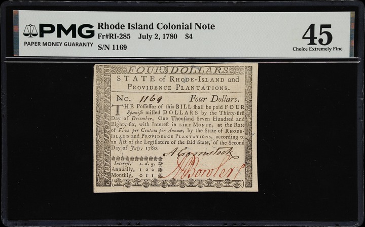 Jul 2, 1780 $4  Rhode Island (Fr. RI285) thumbnail 2