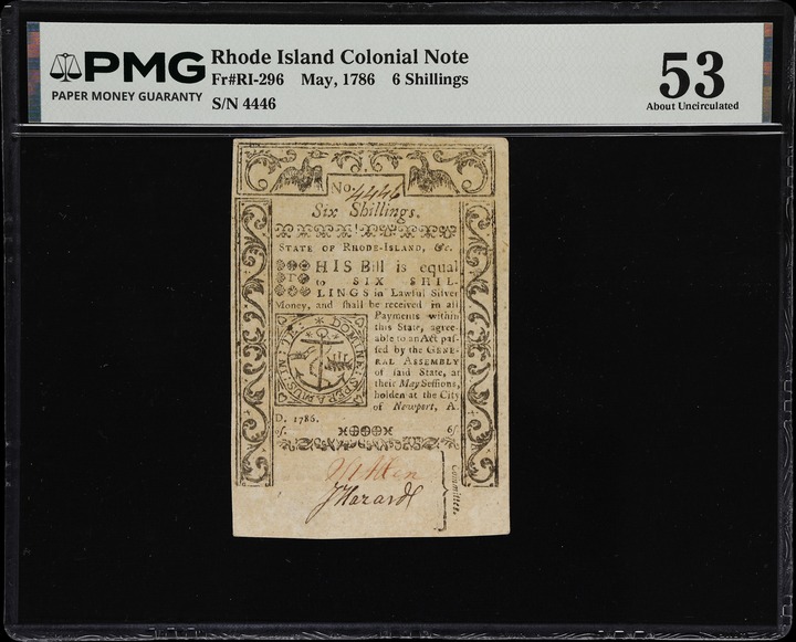 May 1786 6s Rhode Island (Fr. RI296) thumbnail 2
