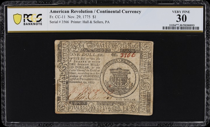 Nov 29, 1775 $1  Continental Currency (Fr. CC11) thumbnail 3