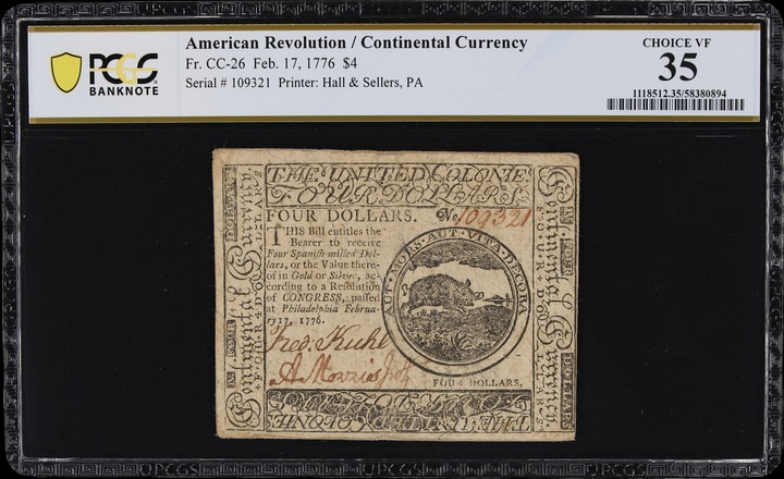 Feb 17, 1776 $4  Continental Congress (Fr. CC26) thumbnail 3