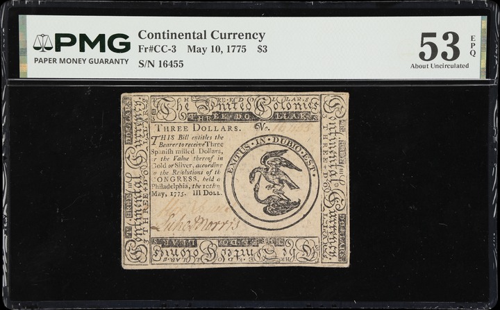 May 10, 1775 $3  Continental Currency (Fr. CC3) thumbnail 3