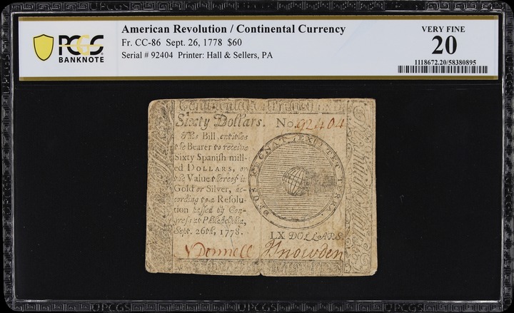 Sep 26, 1778 $60  Continental Congress (Fr. CC86) thumbnail 3
