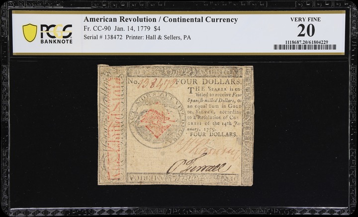 Jan 14, 1779 $4  Continental Congress (Fr. CC90) thumbnail 2
