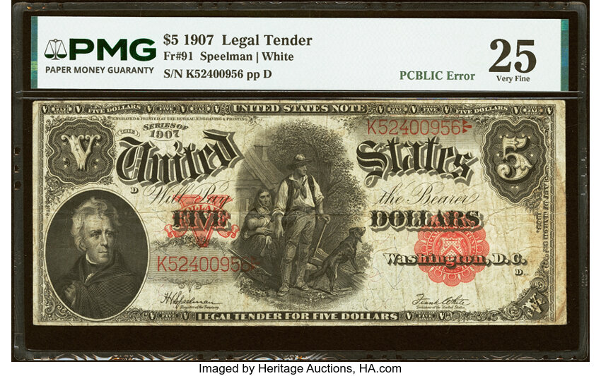 1907 $5  Mule (Fr. 91m) thumbnail 4