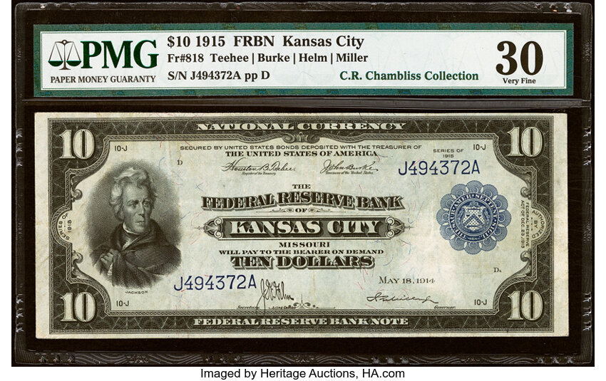 1915 $10  Kansas City (Fr. 818) thumbnail 2