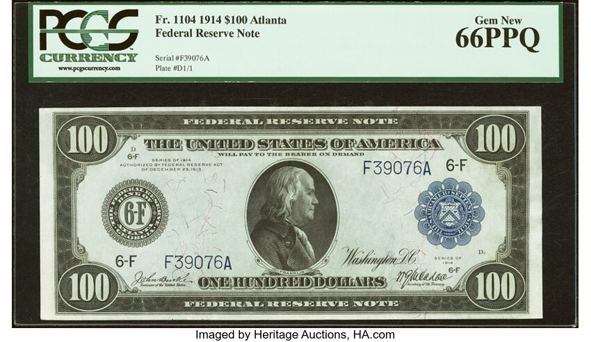 1914 $100  Blue Seal, Atlanta (Fr. 1104) thumbnail 2