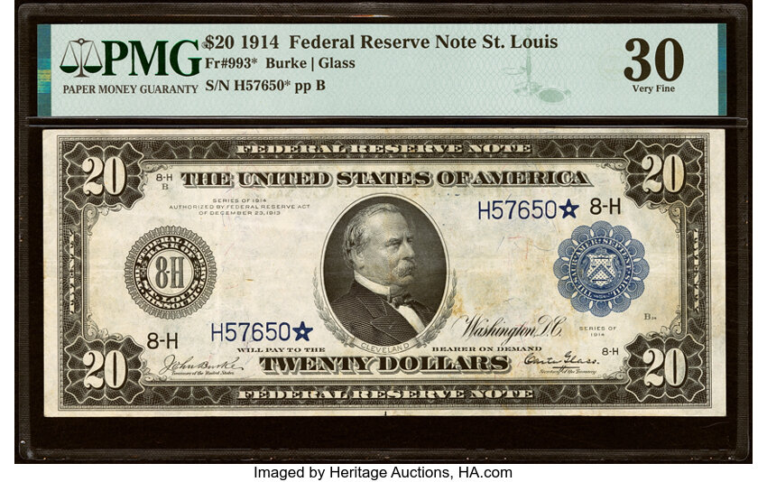 Image for 1914 $20  Blue Seal, St. Louis, Star Replacement (Fr. 993*)