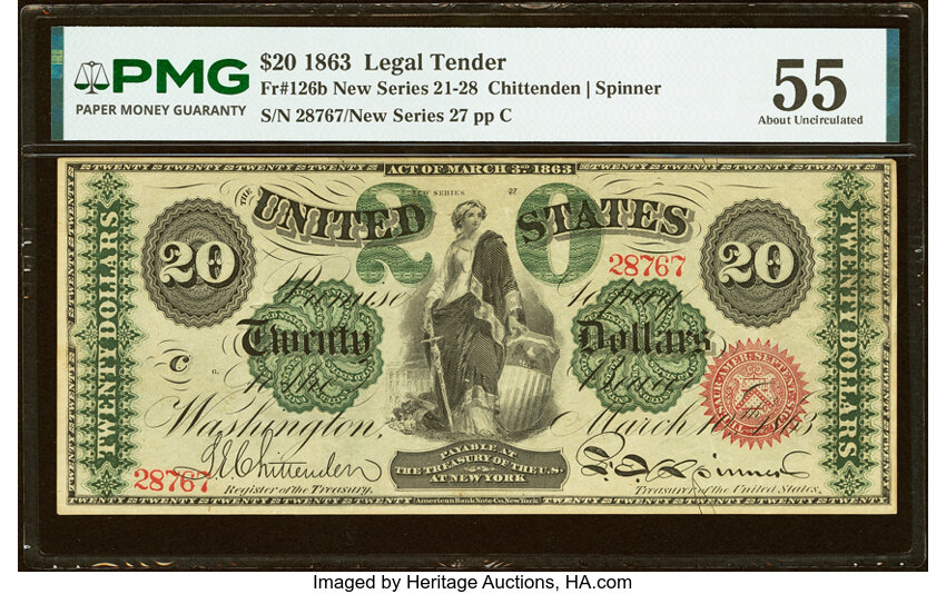 1863 $20  Seal Type 2 (Fr. 126b) thumbnail 2