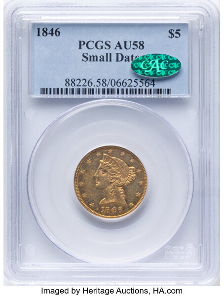 1846 $5  Small Date MS thumbnail 2