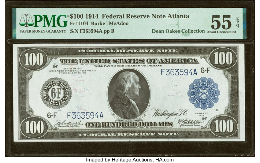 1914 $100  Blue Seal, Atlanta (Fr. 1104) thumbnail 4