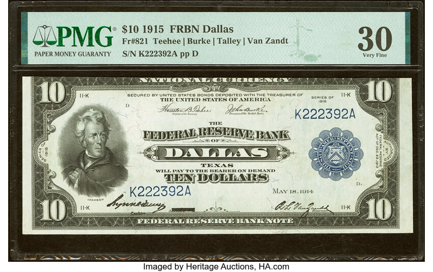 1915 $10  Dallas (Fr. 821) thumbnail 2