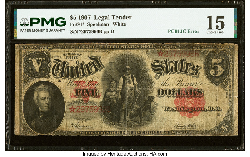 1907 $5  Star Replacement (Fr. 91*) thumbnail 2