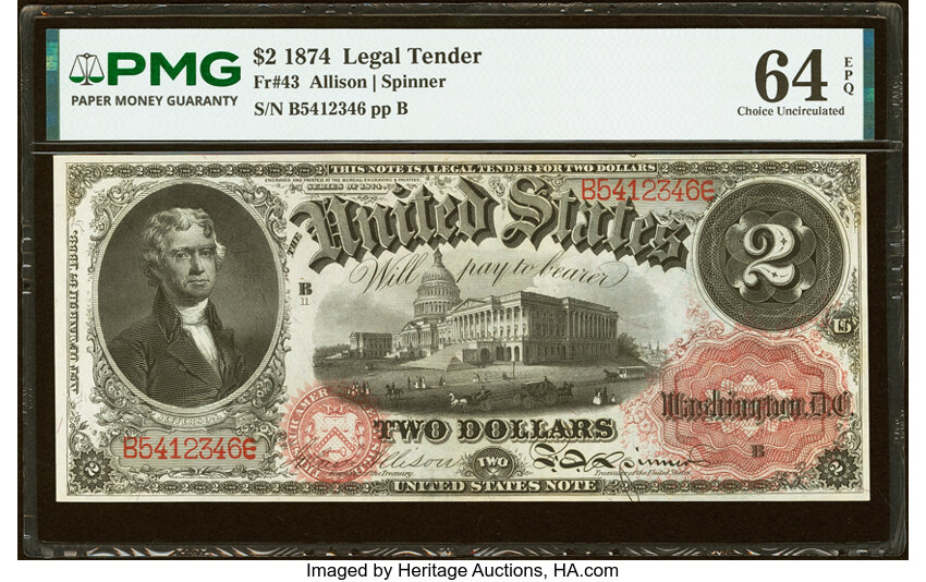 1874 $2  (Fr. 43) thumbnail 2