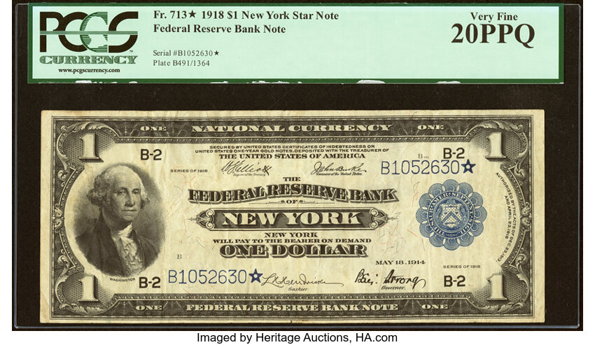 1918 $1  New York, Star Replacement (Fr. 713*) thumbnail 2