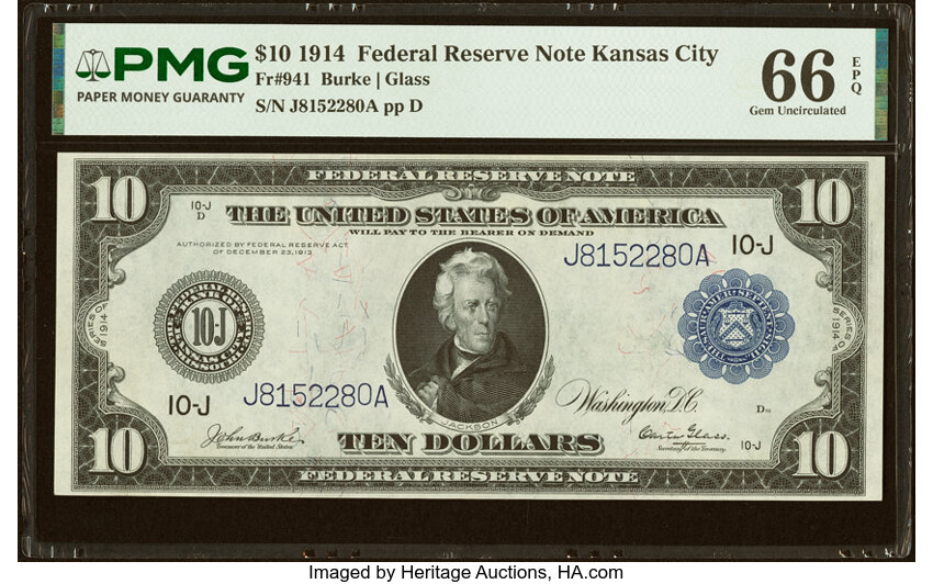 1914 $10  Blue Seal, Kansas City (Fr. 941) thumbnail 2