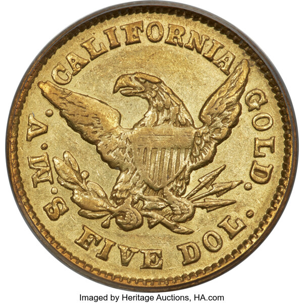 1850 G$5  Moffat & Co., K-7 MS thumbnail 9