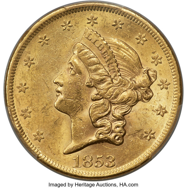 1853/'2' $20  Overdate, FS-301 MS thumbnail 2