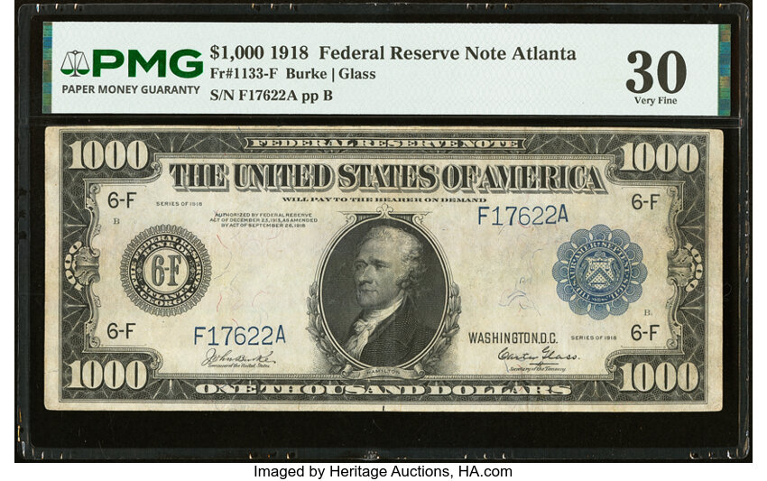 1918 $1,000  Blue Seal, Atlanta (Fr. 1133-F) thumbnail 2
