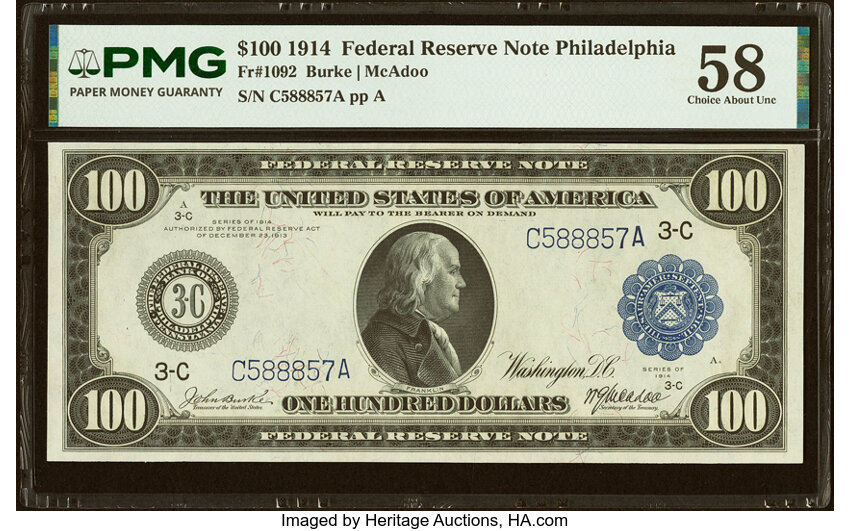 1914 $100  Blue Seal, Philadelphia (Fr. 1092) thumbnail 2