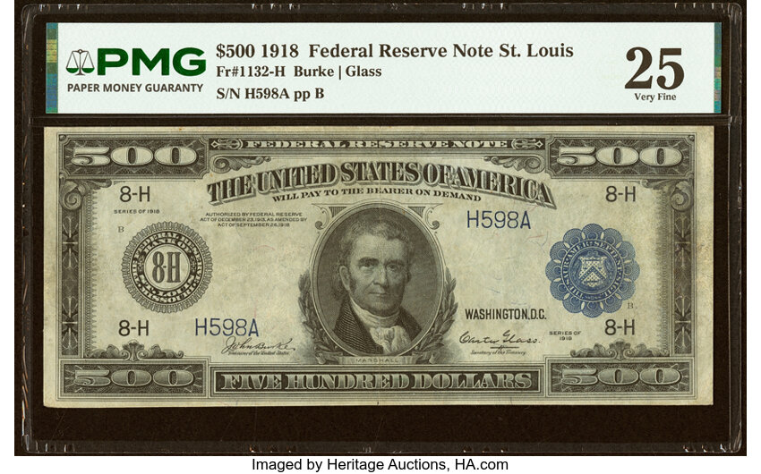 1918 $500  Blue Seal, St. Louis (Fr. 1132-H) thumbnail 2