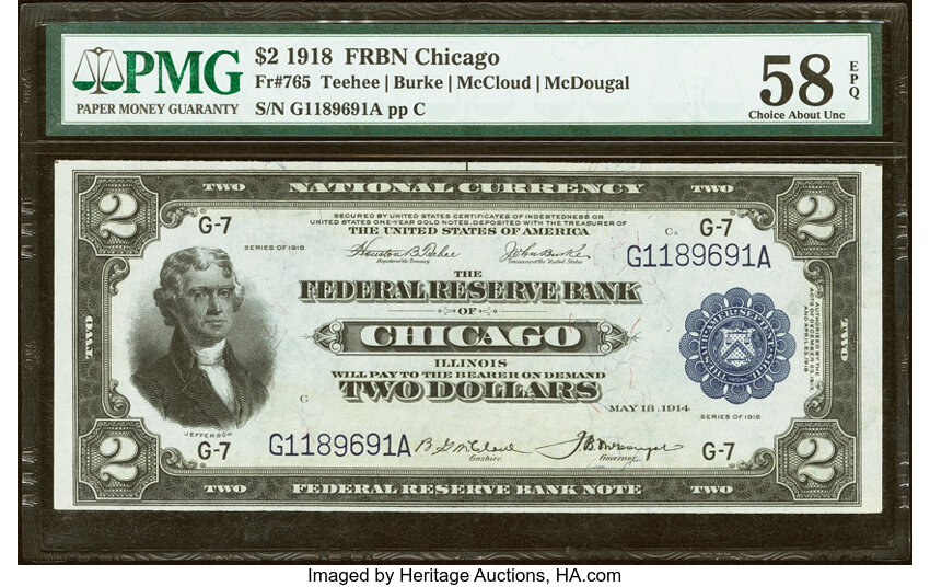 1918 $2  Chicago (Fr. 765) thumbnail 2