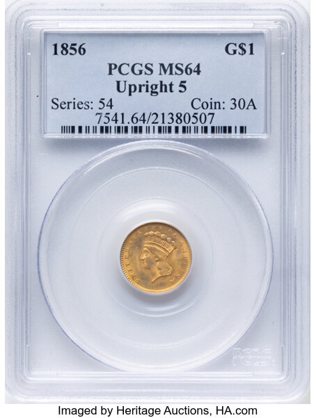 1856 G$1 Upright 5 MS thumbnail 3