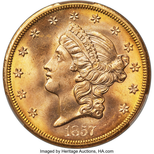 1857-S $20  Spiked Shield MS thumbnail 6