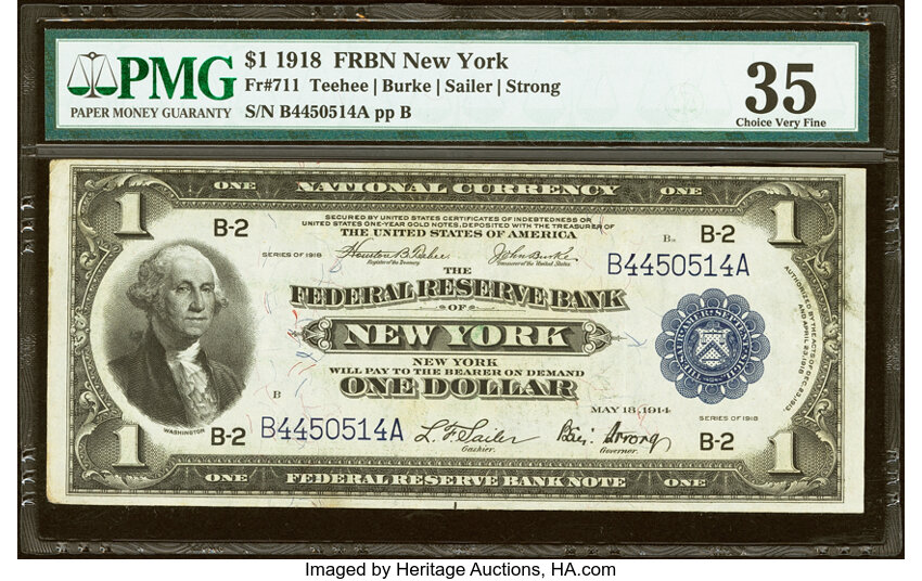 1918 $1  New York (Fr. 711) thumbnail 2