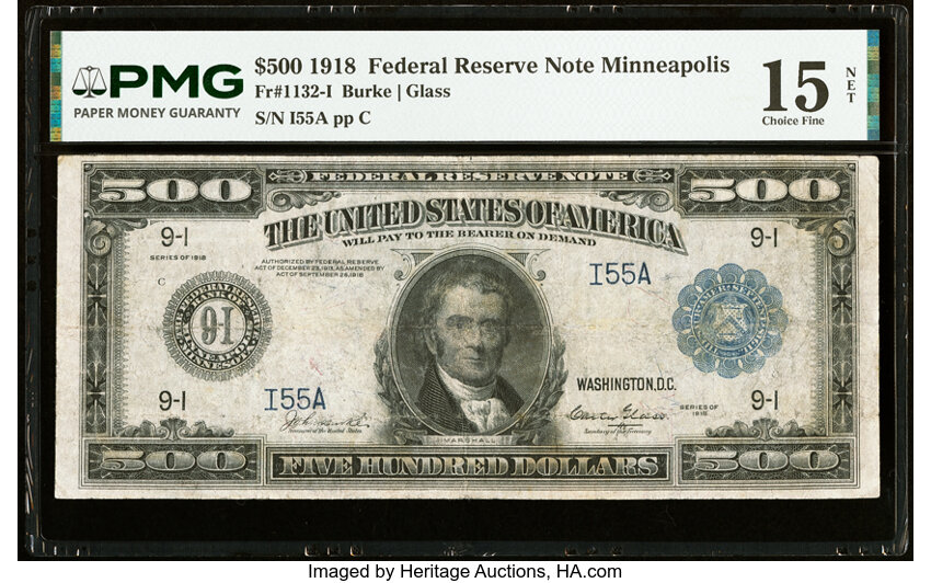 Image for 1918 $500  Blue Seal, Minneapolis (Fr. 1132-I)