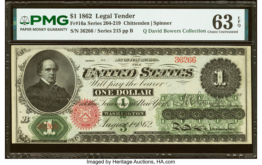 1862 $1  Seal Type 2, With Monogram (Fr. 16a) thumbnail 2