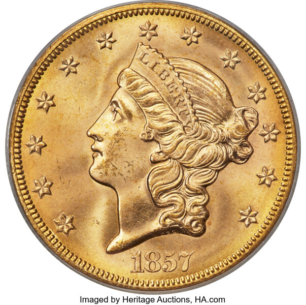1857-S $20  Bold S MS thumbnail 2